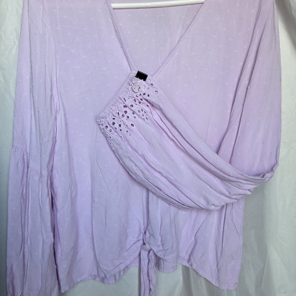 Cottagecore Light Purple Blouse with Eyelet Accents